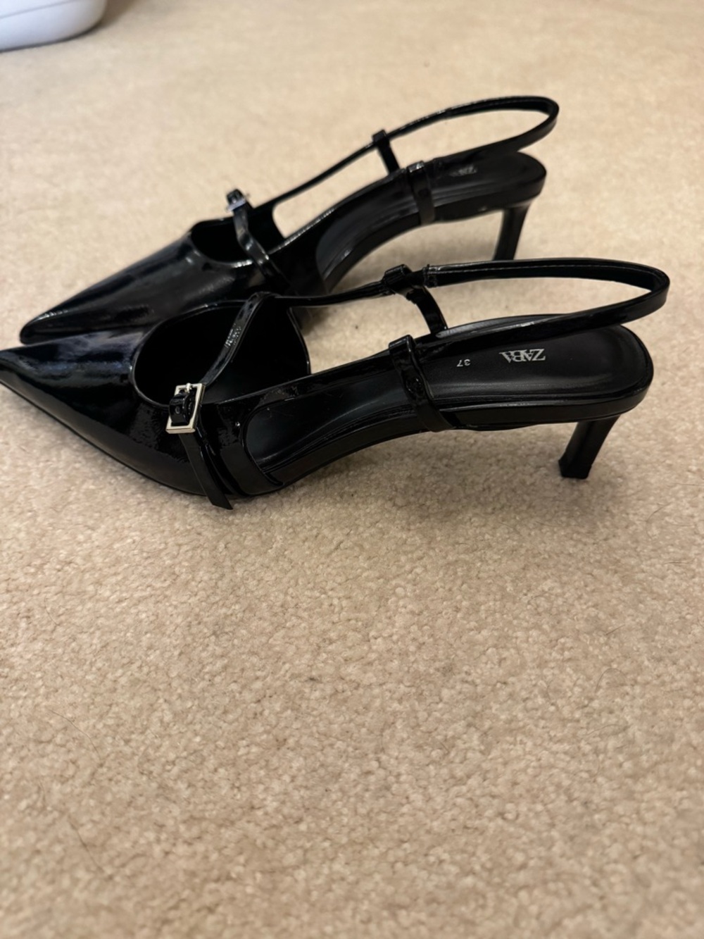 Zara Black Patent Pointed Slingback Flats with Strap - Picture 3 of 3